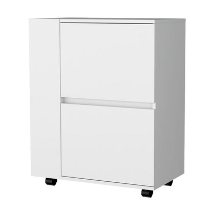 Modern White Wine Rack with 2 Cabinets & Wheels