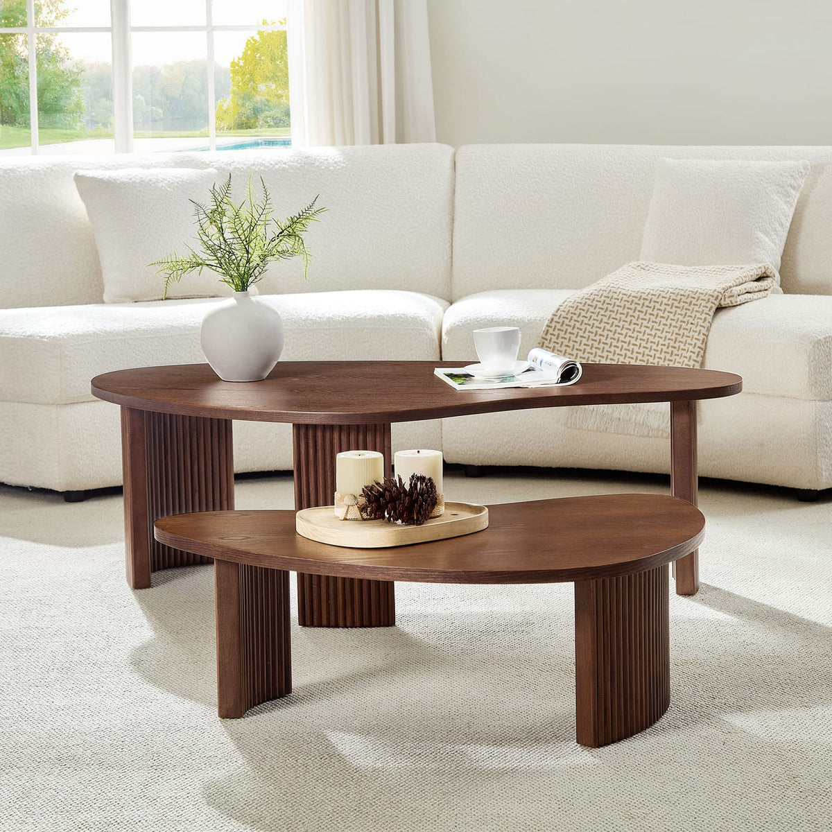 2-Piece Modern Irregular Coffee Table Set - Walnut MDF