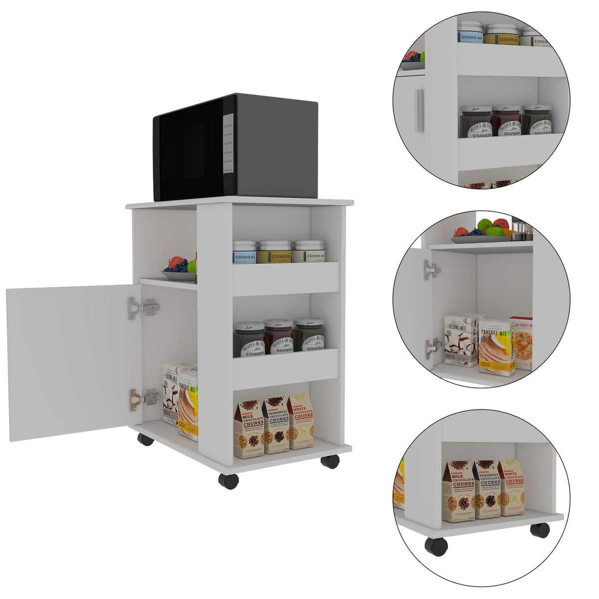 Correy 4-Shelf Microwave Cabinet - White Kitchen Island