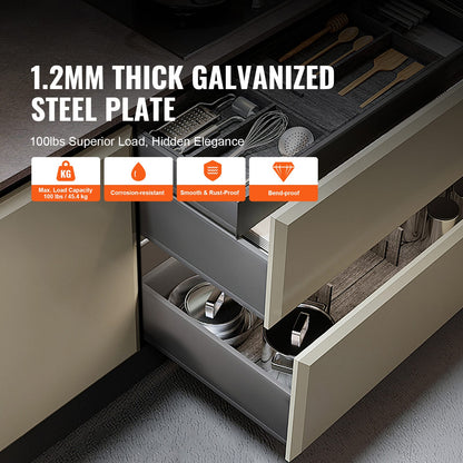Silver Steel Drawer Slides - 3 Sizes, 6 Pairs