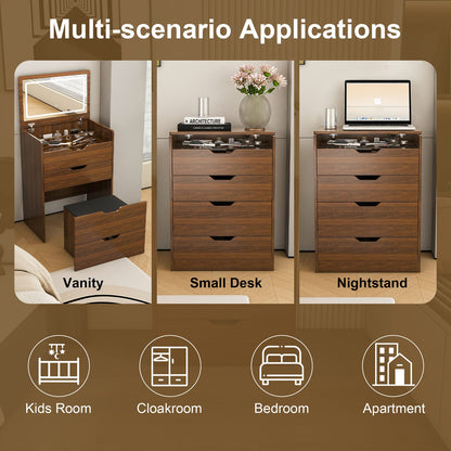 Walnut 3-in-1 Vanity Desk with Mirror and Stool for Storage for Bedroom