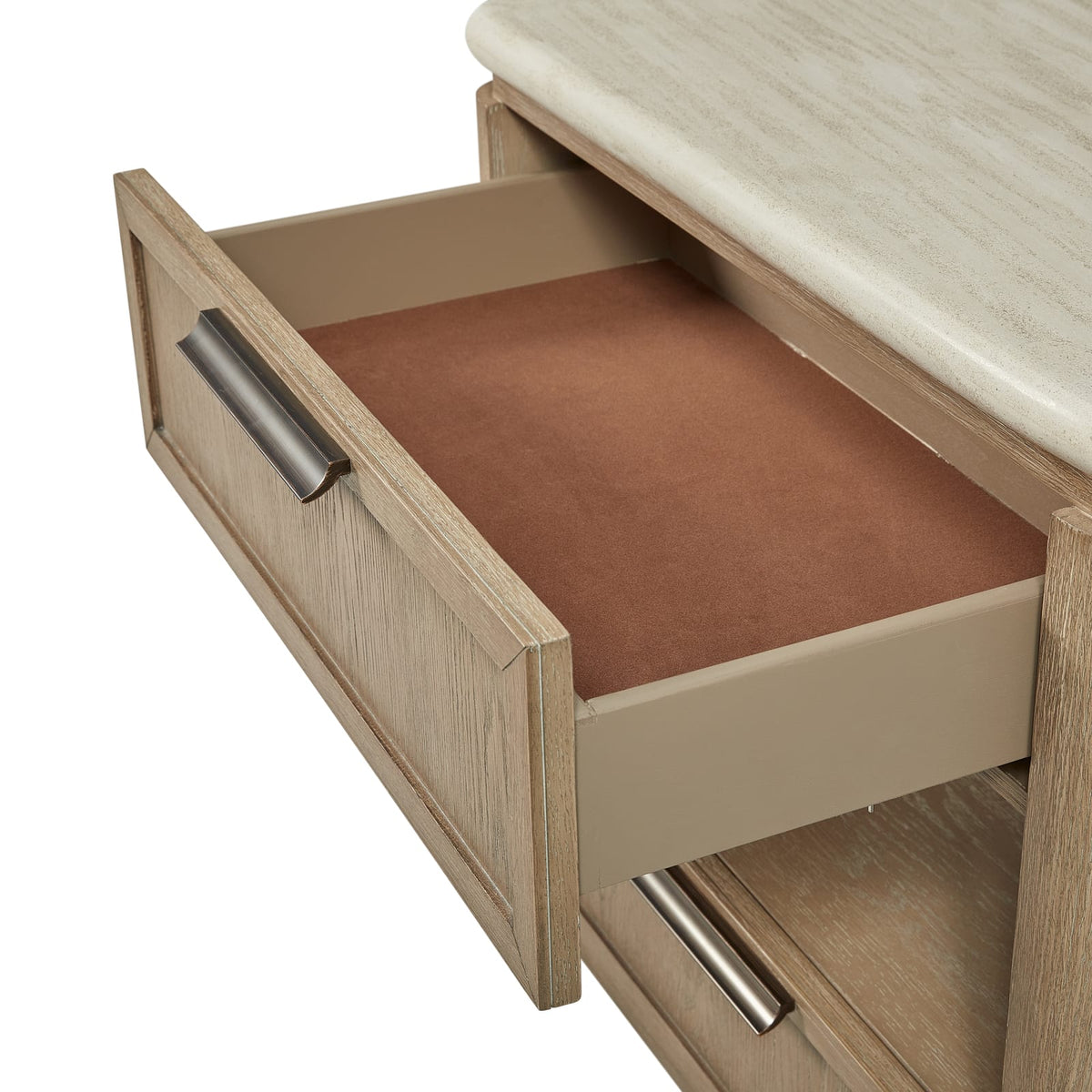 Beige Solid Wood Nightstand with USB Ports for Bedroom