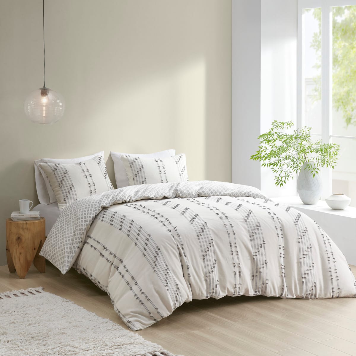 King Cotton Jacquard Duvet Cover Set - Ivory