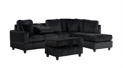 102" Black Linen Sectional Sofa - 5 Seat L-Shaped Couch