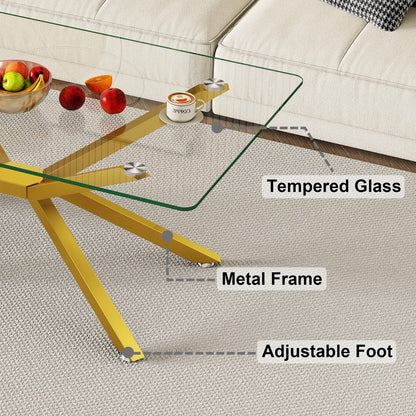 Modern Tempered Glass Coffee Table with Metal Legs for Living Room