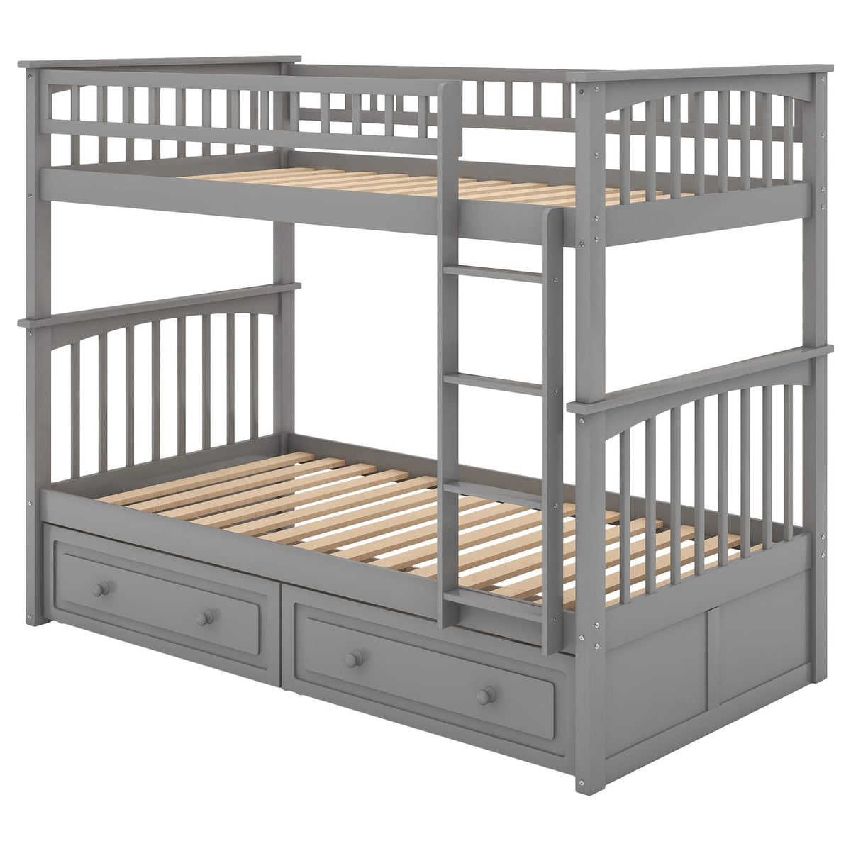 Twin Over Twin Bunk Bed Gray Wood Frame for Bedroom