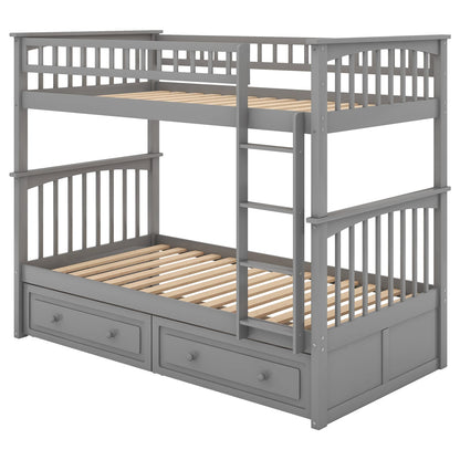 Twin Over Twin Bunk Bed Gray Wood Frame for Bedroom