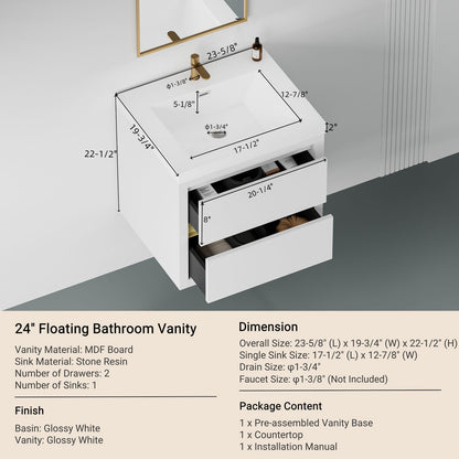 Glossy White Bathroom Vanity - Storage & Sink Unit
