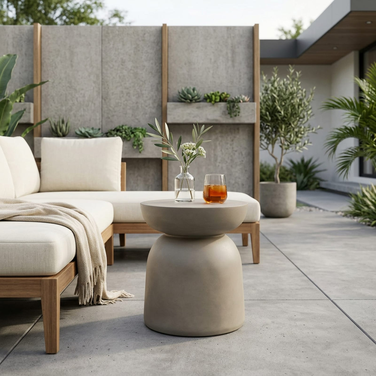 Light Grey Concrete Outdoor Side Table - 15.75"