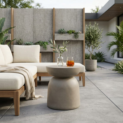 Light Grey Concrete Outdoor Side Table - 15.75"