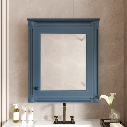 24'' Wall Mounted Bathroom Cabinet with Mirror - Blue MDF