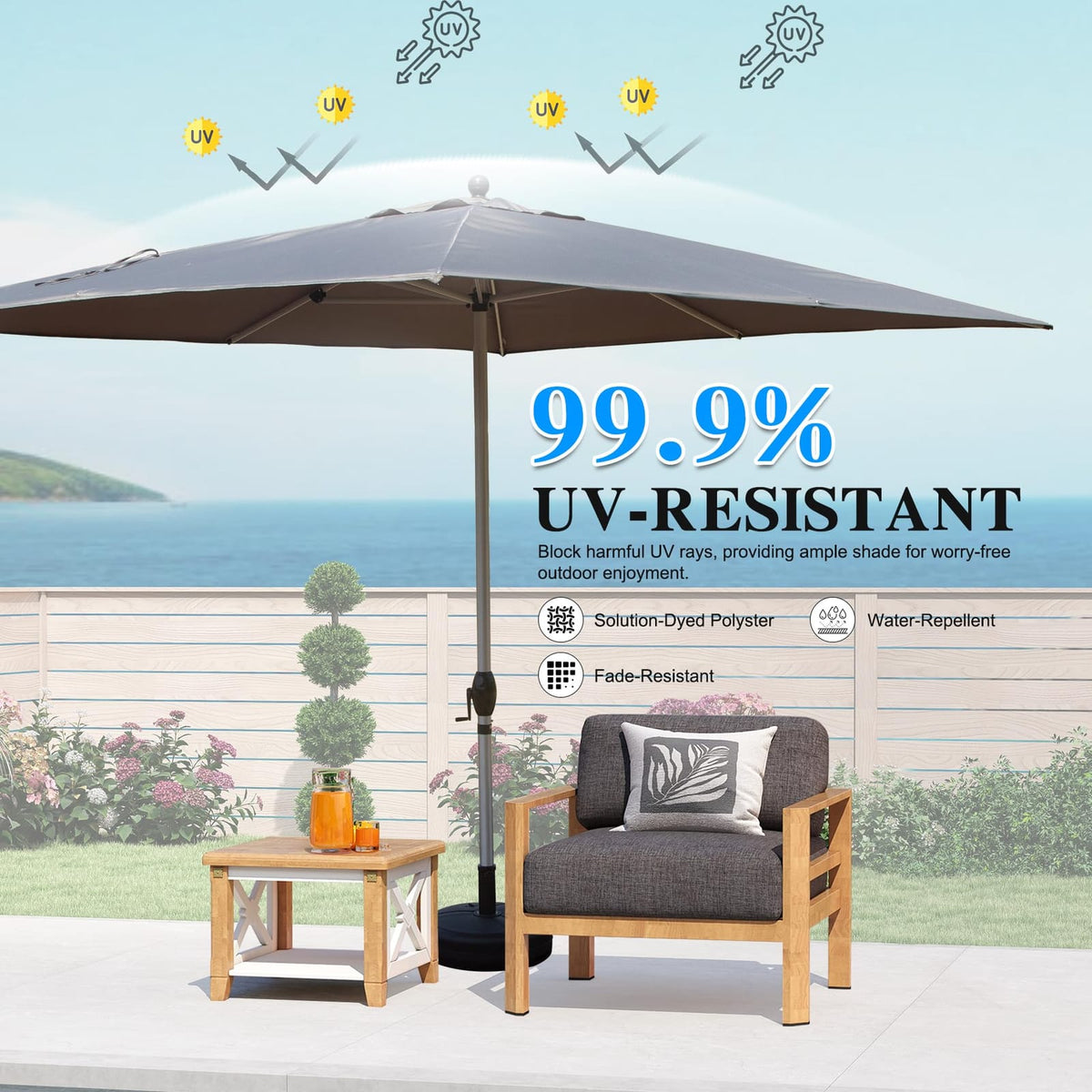 Grey Rectangular Patio Umbrella - 136" Shade