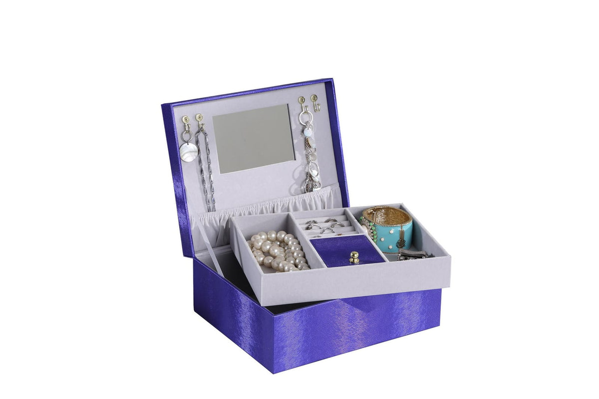 Azure Blue Leather Jewelry Case - 9.8" Long for Bedroom
