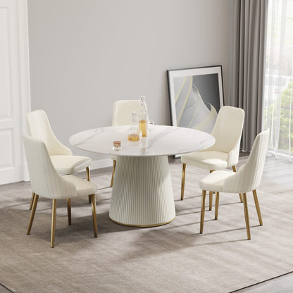 White Round Dining Table - 6 Person Capacity Sintered Stone