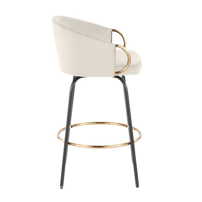 26" Contemporary Fixed Height Counter Stool - Cream Velvet, Black Metal