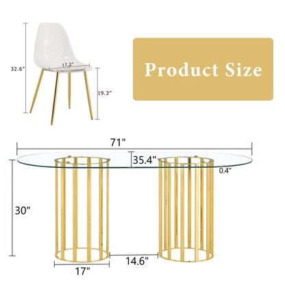 6 Person Glass Dining Table Set Gold Metal Chairs