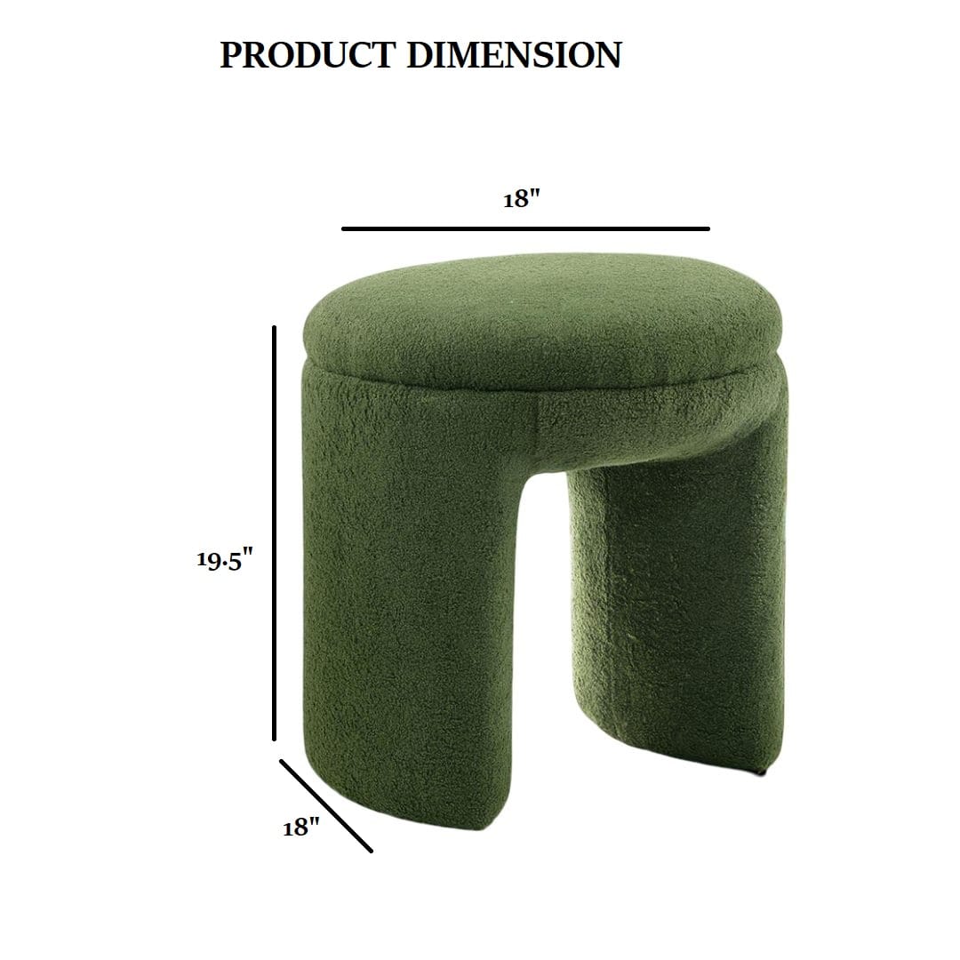 Round Top Accent Stool - Green Solid Wood & Teddy
