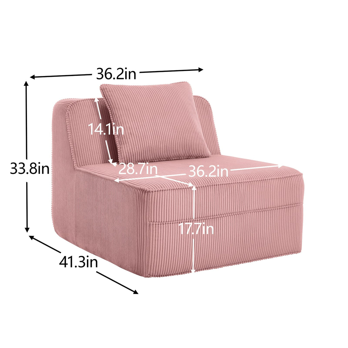 Pink Corduroy Martha Armless Sofa - Plush Comfort