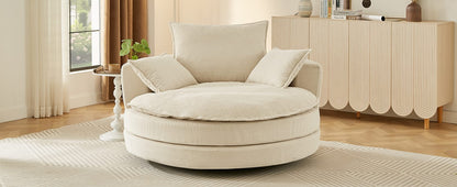 360° Swivel Sofa Chair - Beige Corduroy Barrel Accent Chair