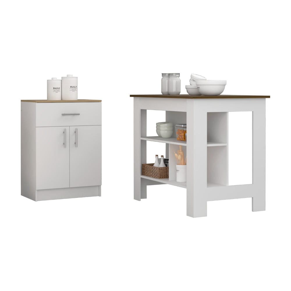 White Kitchen Island Set - 2 Piece Dining Table