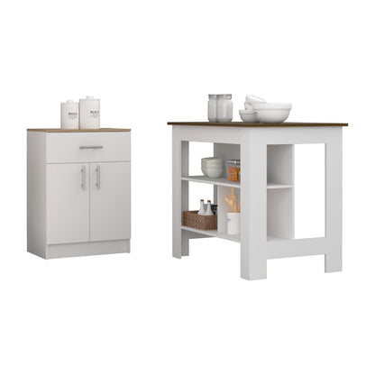 White Kitchen Island Set - 2 Piece Dining Table