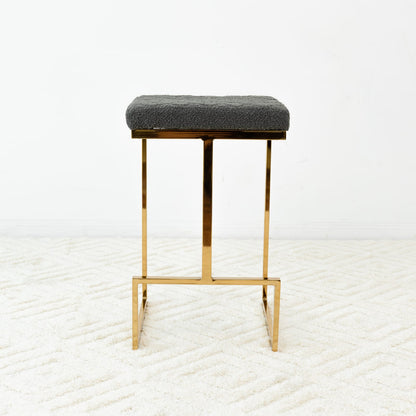 Grey Velvet Mid Century Stool - Dining Room Accent