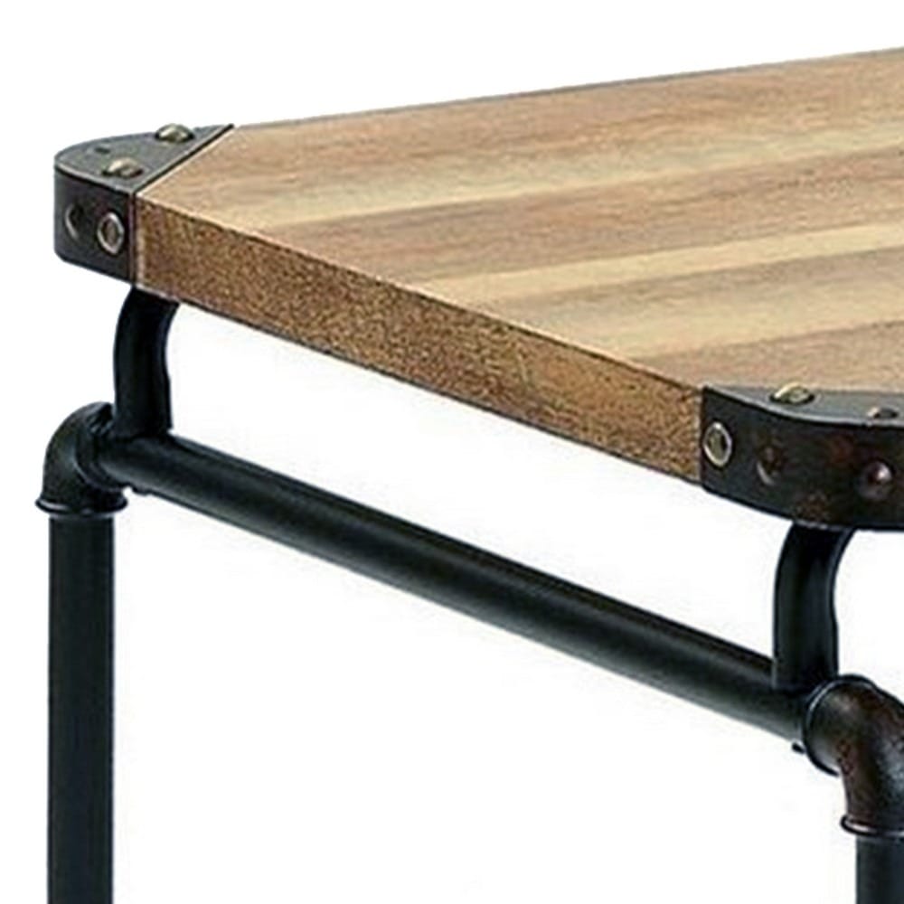 47 Inch Industrial Writing Desk - Black Metal, Brown Wood Storage