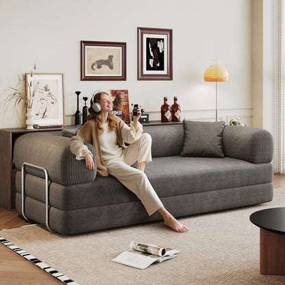 78.8" Grey Corduroy Sofa Bed Convertible Sleeper Futon, No Assembly Needed