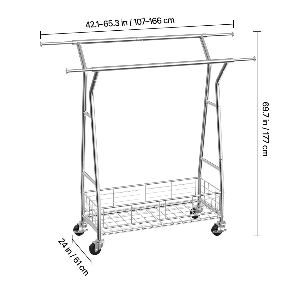 Silver Carbon Steel Rolling Clothes Rack - 330 lb Capacity