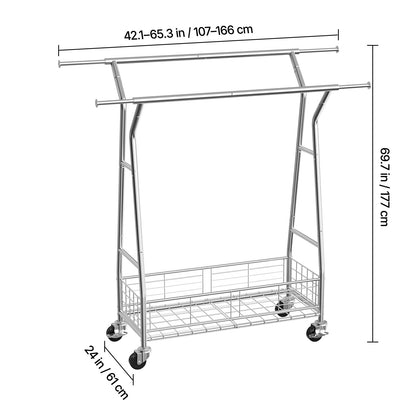 Silver Carbon Steel Rolling Clothes Rack - 330 lb Capacity