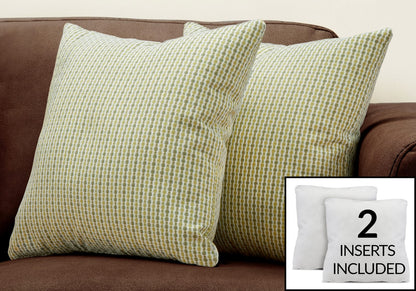 Set of 2 Square Throw Pillows - Green Dot Design 18x18 Inches