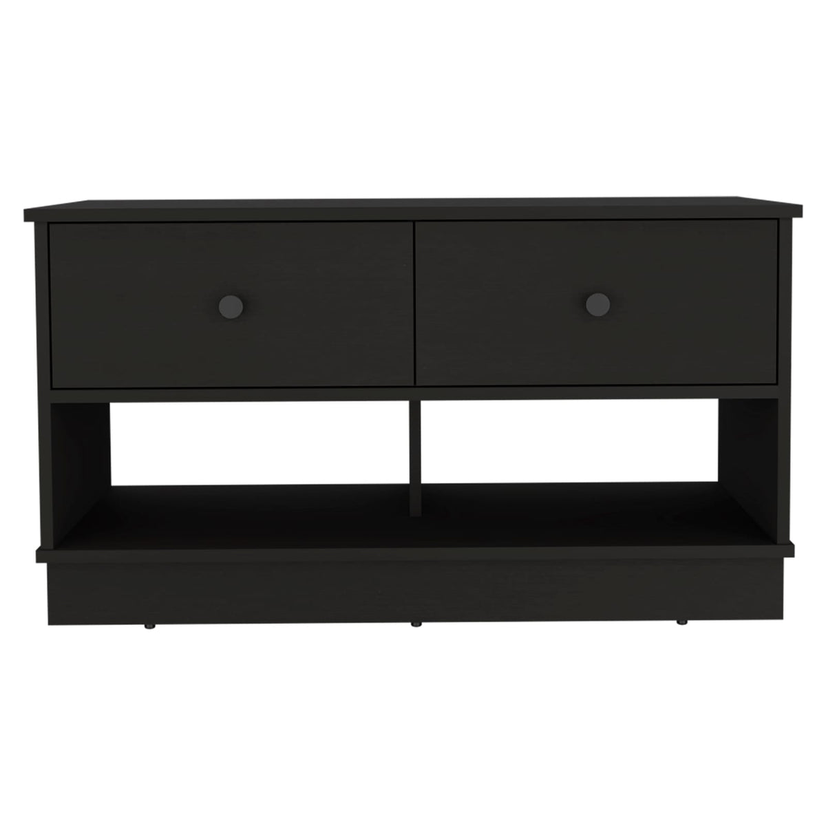 Black Modern Storage Bench with Shelves & Drawers
