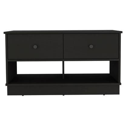 Black Modern Storage Bench with Shelves & Drawers