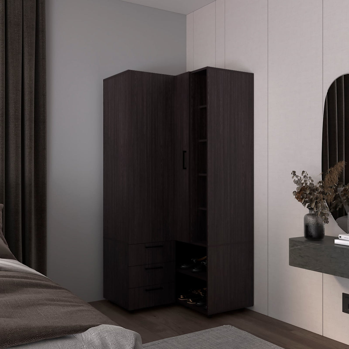 Black 3-Drawer Dresser with 7 Shelves - 70.9" Wide
