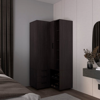 Black 3-Drawer Dresser with 7 Shelves - 70.9" Wide