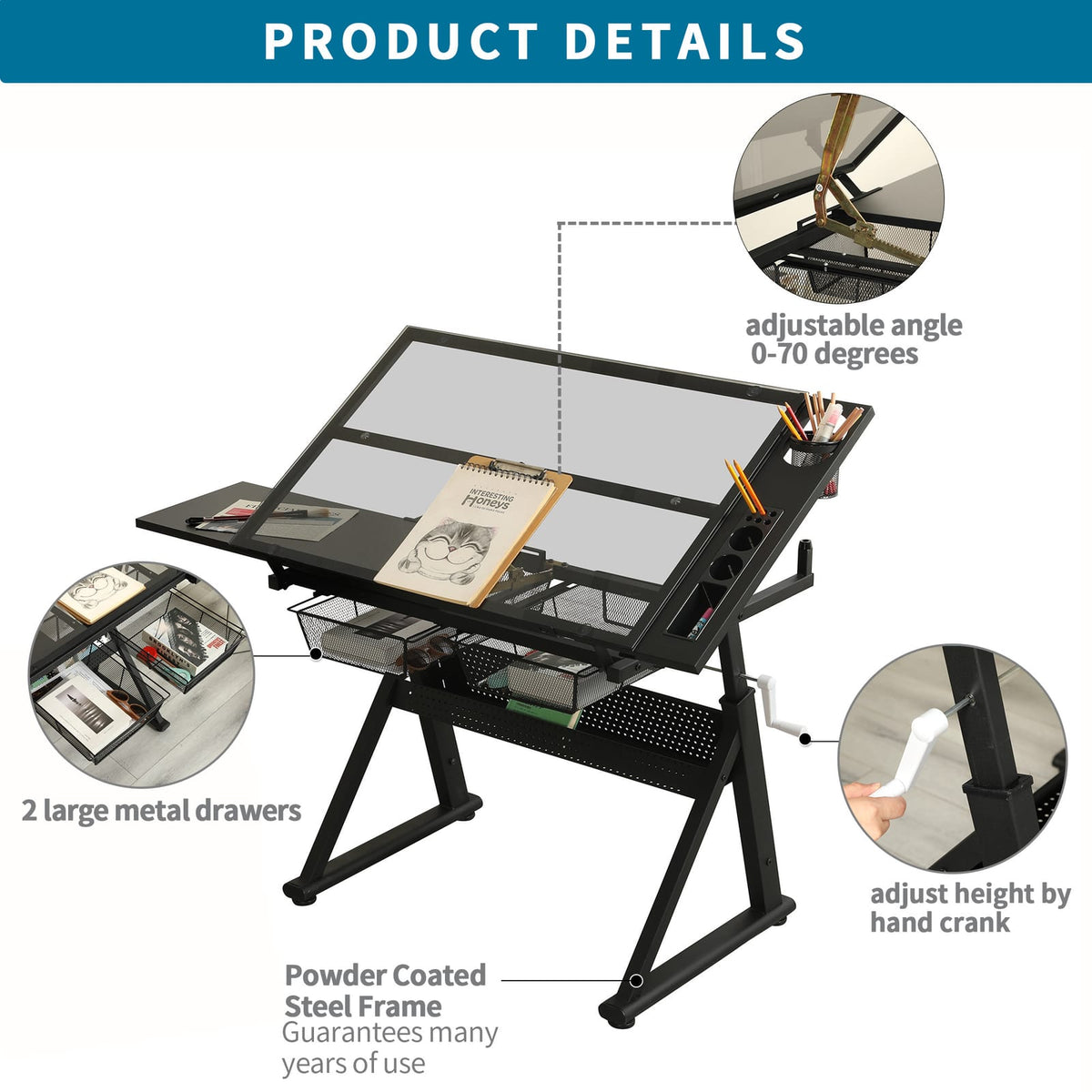 Adjustable Height Drafting Table with Storage