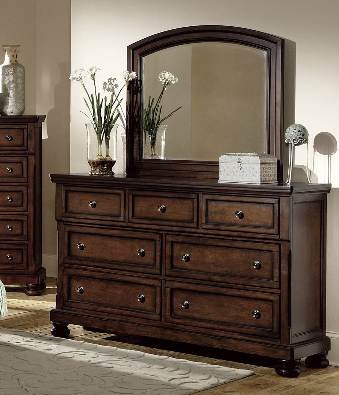 7 Drawer Brown Wood Dresser - Classic Bedroom Furniture