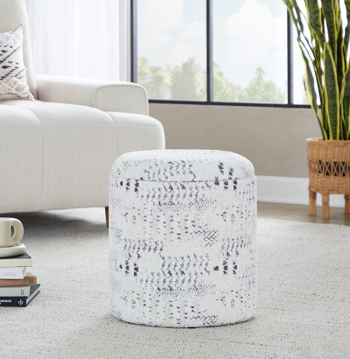 Ivory Cotton Ottoman with Removable Lid for Stylish Bedroom Decor for Living Room