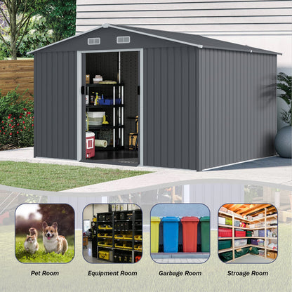 Large Grey Metal Storage Shed for Garden & Outdoor Use