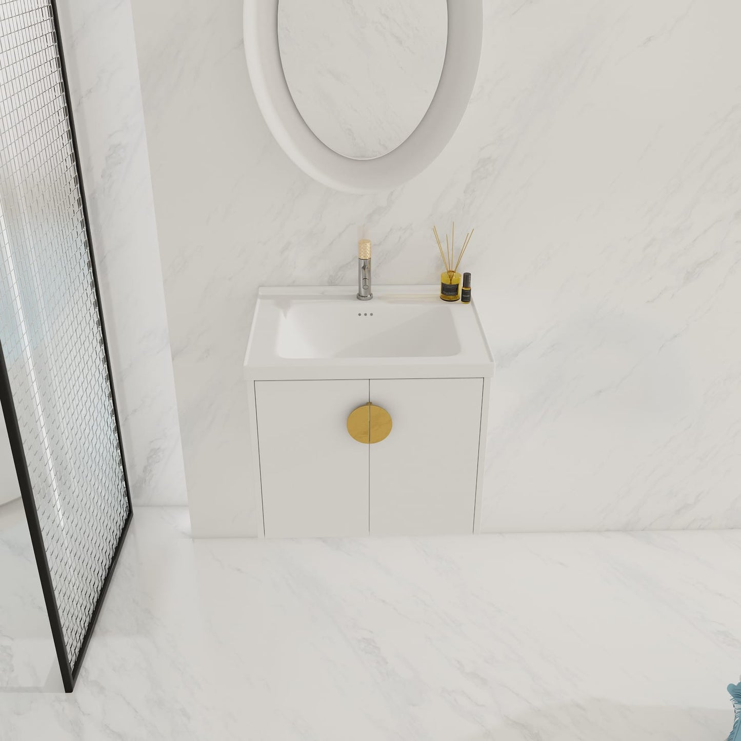 24 Inch Soft Close Bathroom Vanity with Sink - Gloss White Plywood