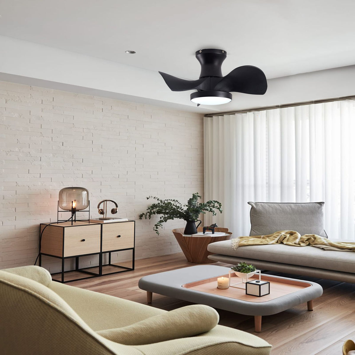 ABS Matte Black Ceiling Fan - Remote Control & LED Light