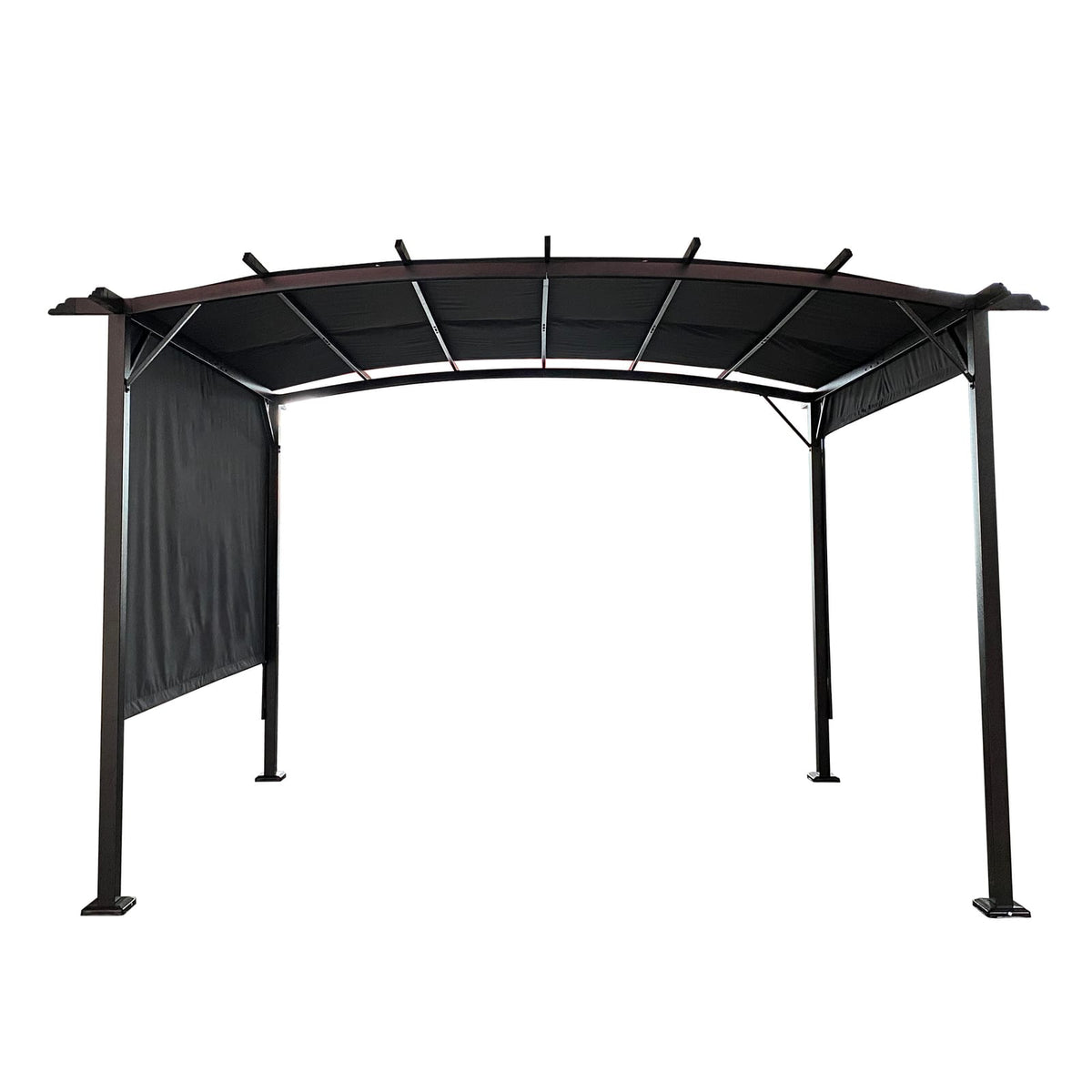 12x9 Ft Gray Steel Patio Gazebo - Retractable Shade