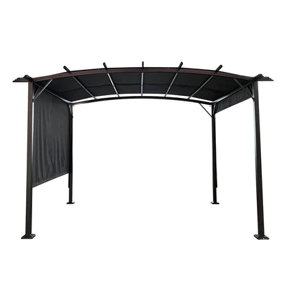 12x9 Ft Gray Steel Patio Gazebo - Retractable Shade