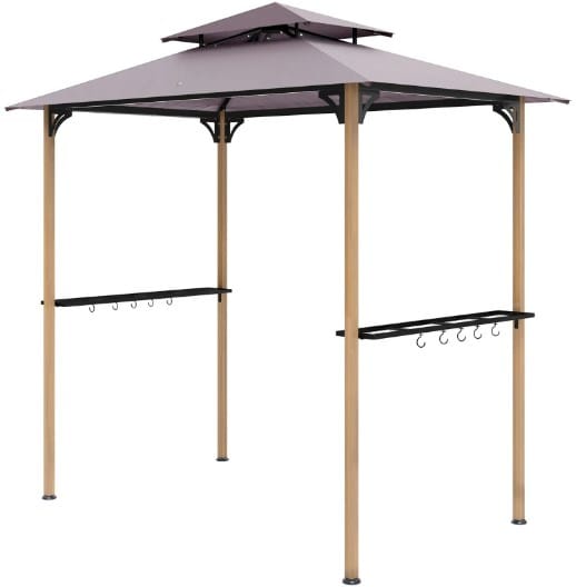 Black Metal Garden Gazebo for Poolside BBQ Area with Storage
