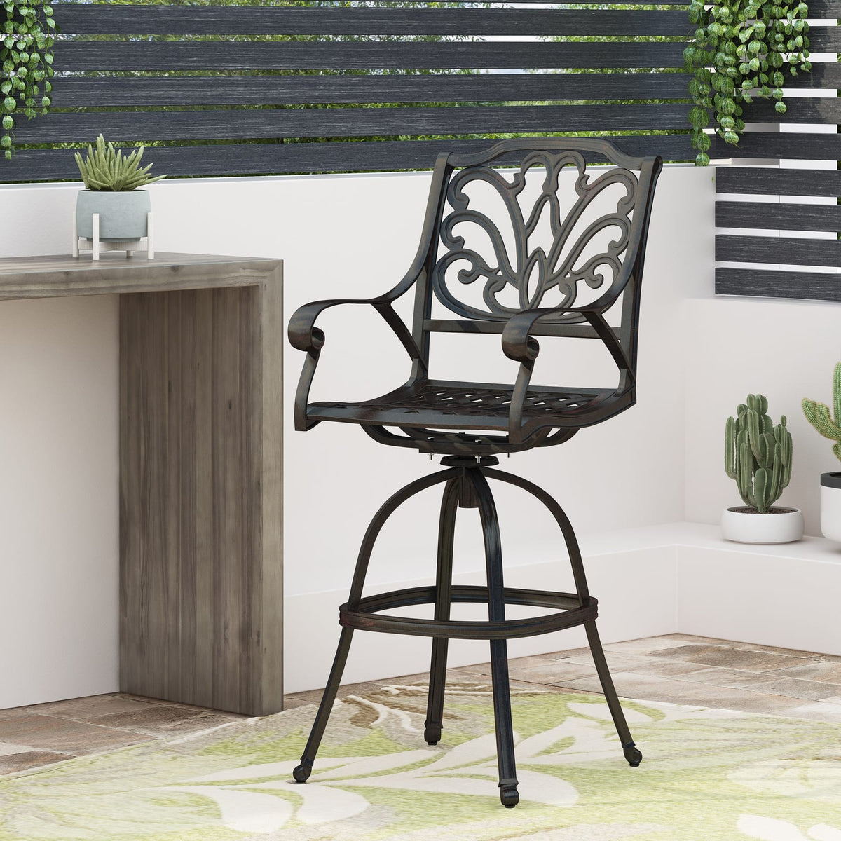 Cast Aluminium SWIVEL Barstool - Bronze Patio Seating