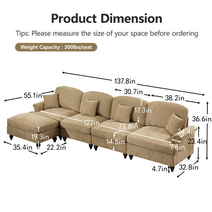 Light Coffee Chenille Modular Sectional Sofa with Removable Ruffles for Living Room