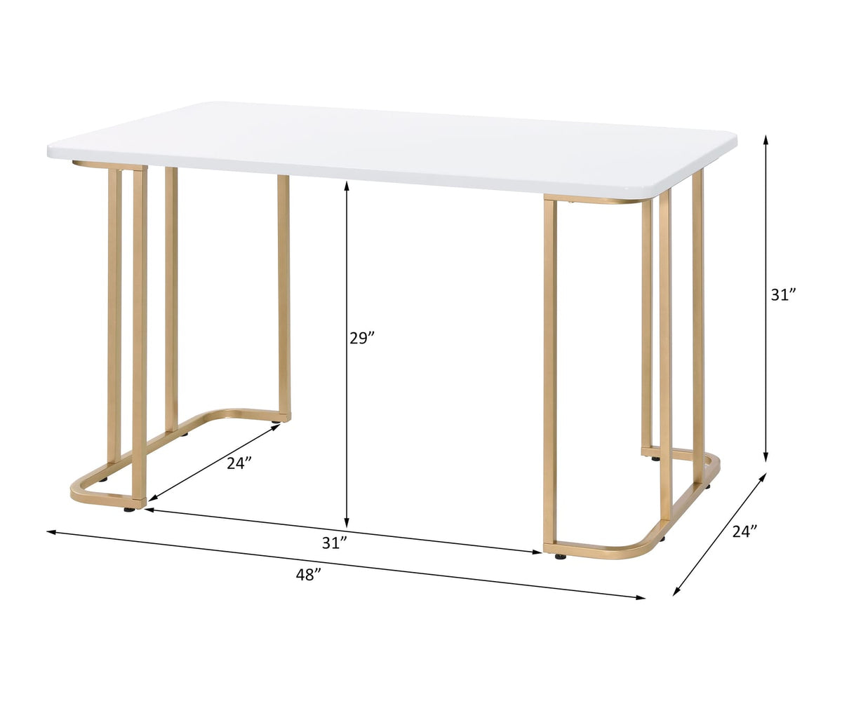 Estie White & Gold Finish Writing Desk - Work From Home Office Desk