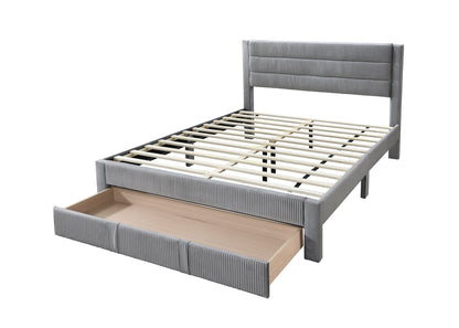 Queen Gray Corduroy Bed Frame - Modern Bedroom Style