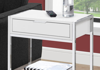 White Particle Board Nightstand Table with Storage Drawer for Living Room