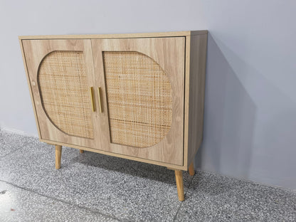31.5" Natural Particle Board Sideboard Cabinet with Rattan Doors